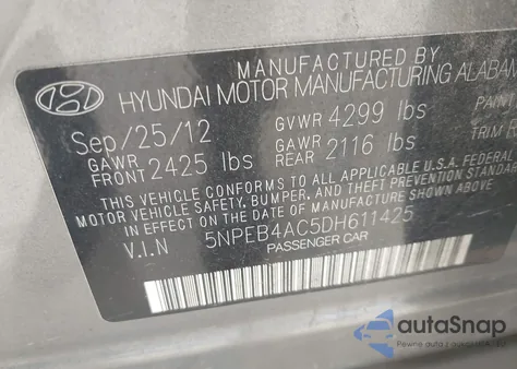 2013 Hyundai Sonata Gls from USA, damaged, VIN 5NPEB4AC5DH611425